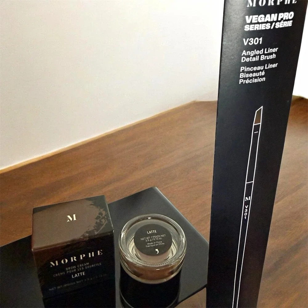 Morphe Brow Cream - LATTE + Vegan Pro Detailed Angled Liner Brush GIFT SET! NIB